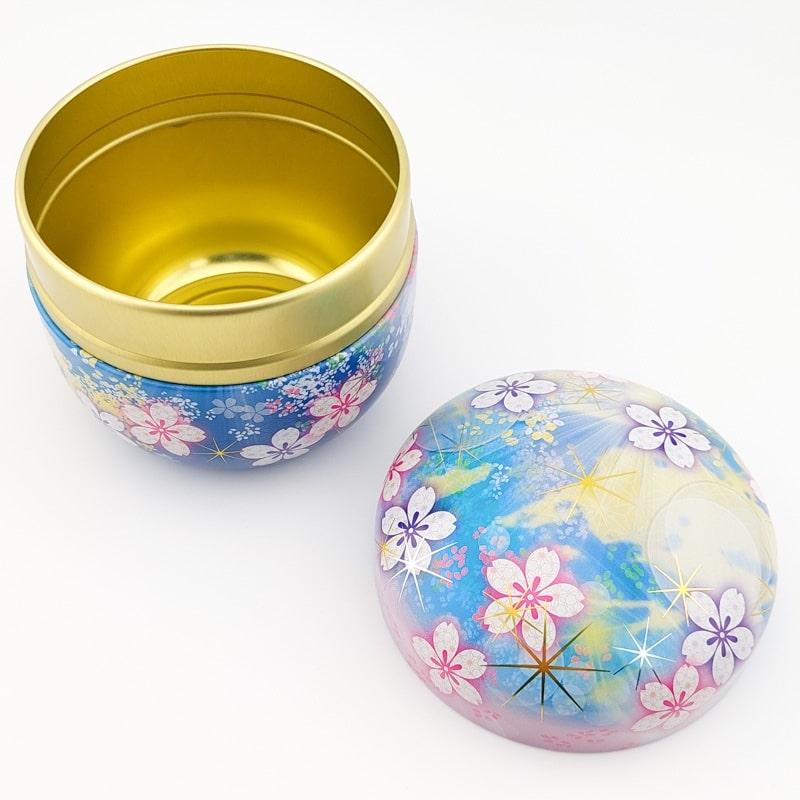 Blue Flowered Metal Tea Caddy