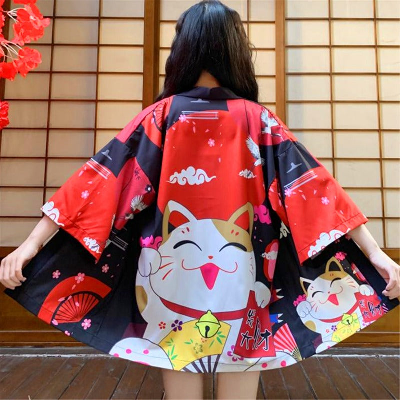 Cat Print Kimono For Women