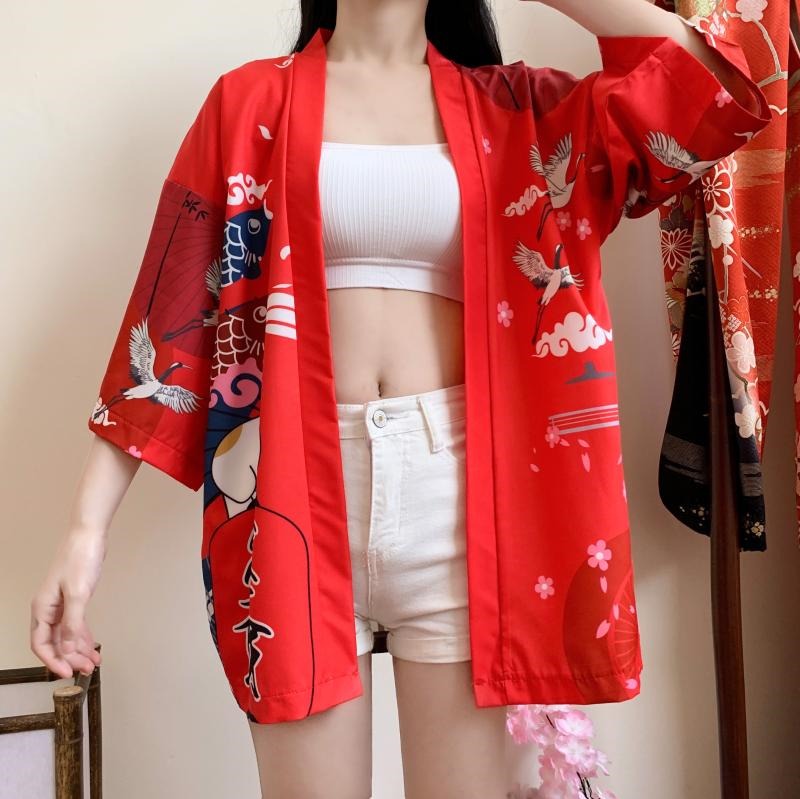 Cat Print Kimono For Women