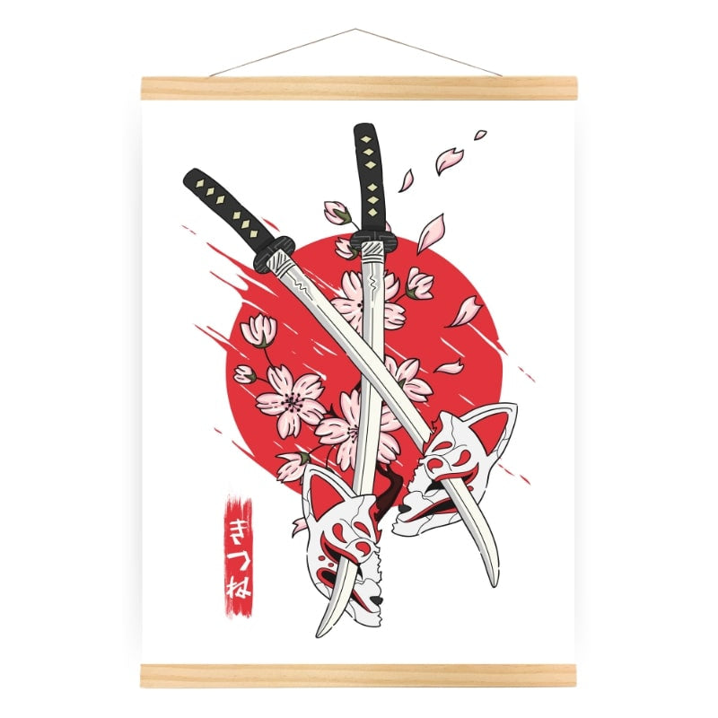 Japanese Kitsune & Katana Poster - A3