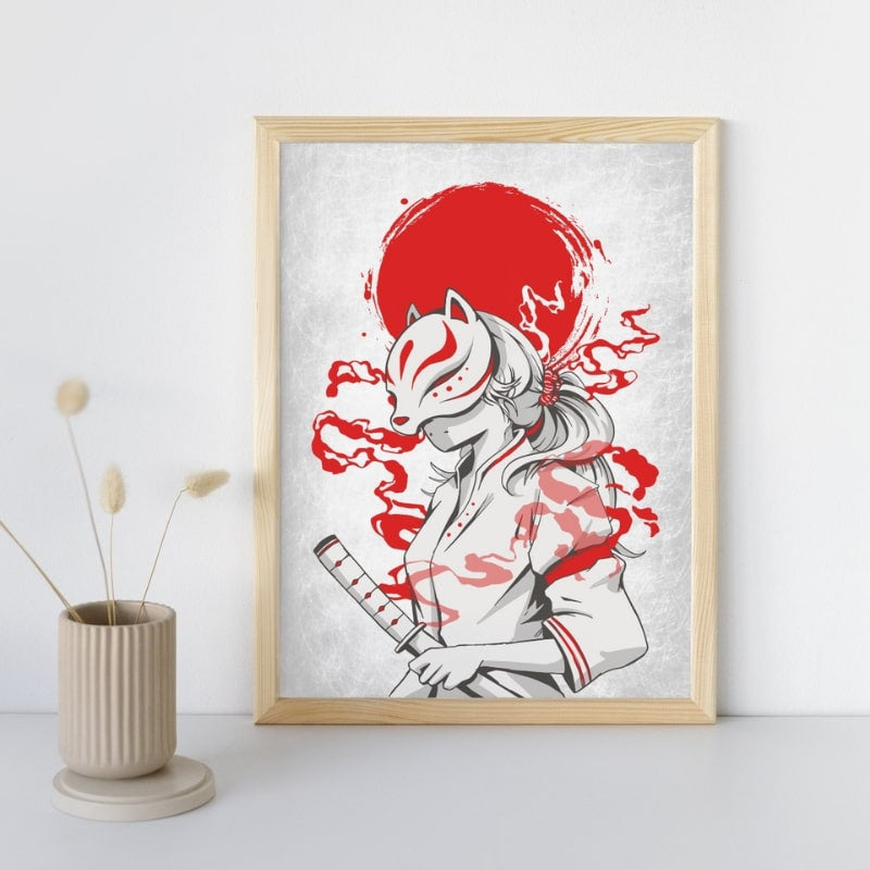 Japanese Samurai Kitsune Poster - A3