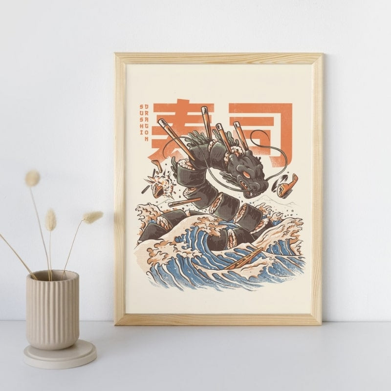Japanese Sushi Dragon Poster - A3