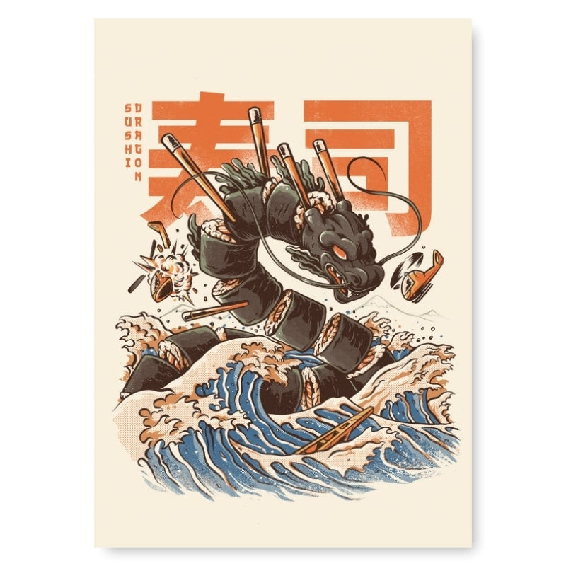 Japanese Sushi Dragon Poster - A3