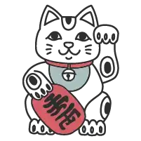 Black cartoon cat wearing red-rimmed glasses and holding a pink rectangular sign with chinese characters.