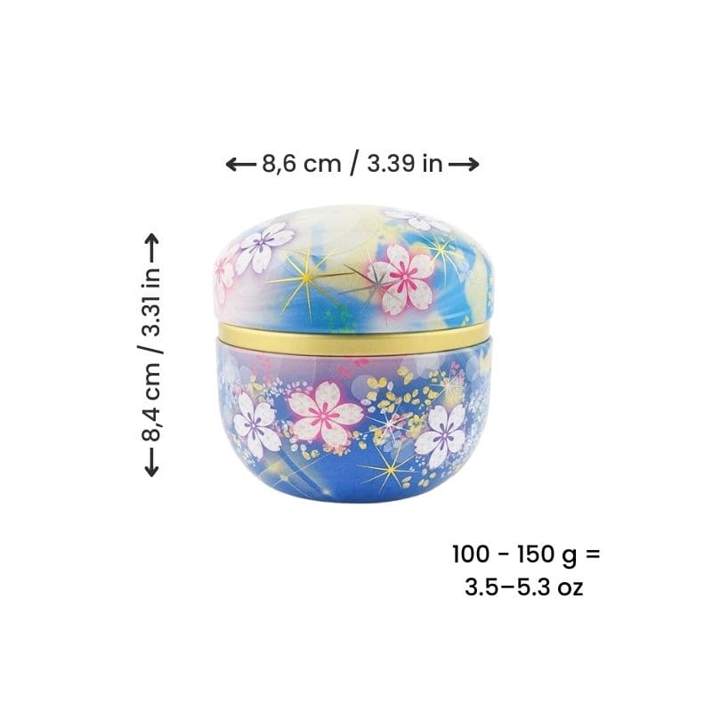 Blue Flowered Metal Tea Caddy