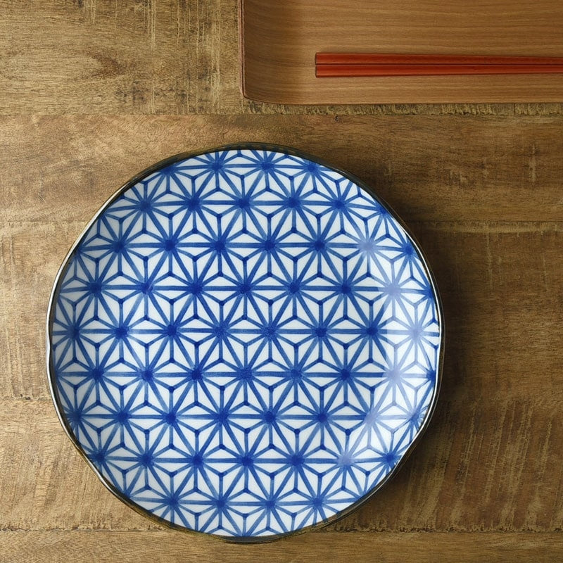 Blue Japanese Plate - Asanoha