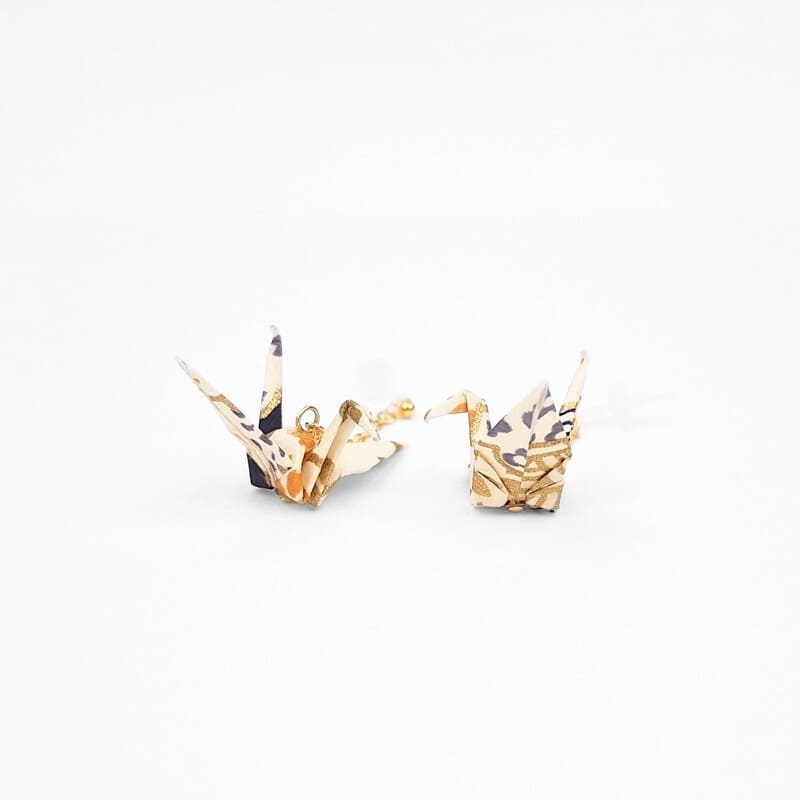 Japanese Chain Earrings White Cranes