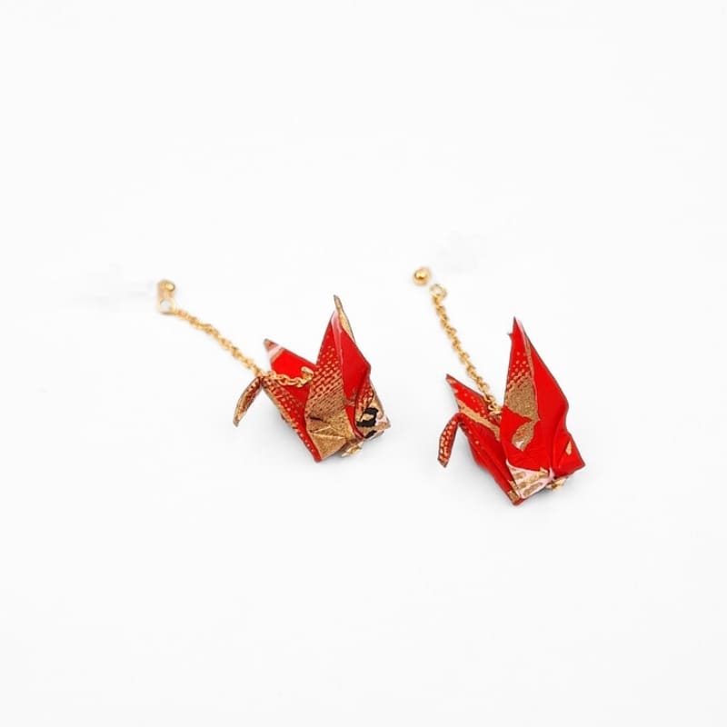 Japanese Earrings Red Chain Cranes