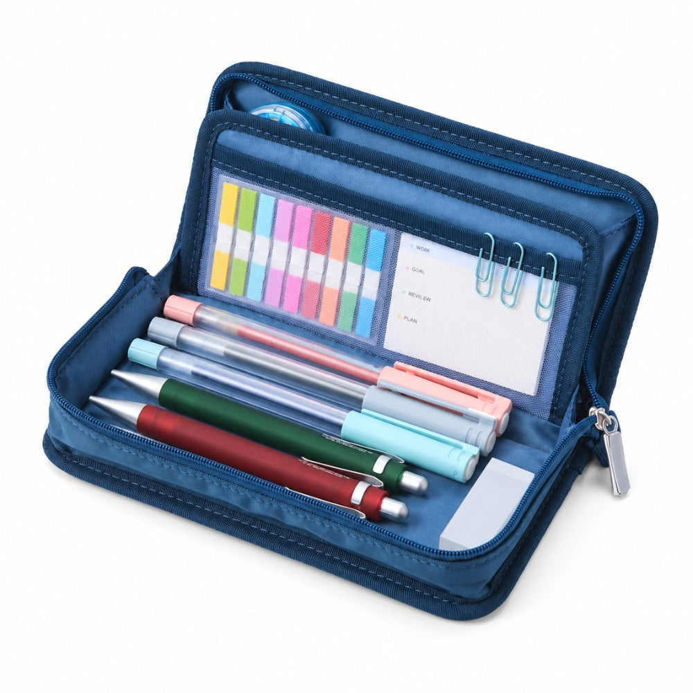 Flat Pencil Case - Navy Blue
