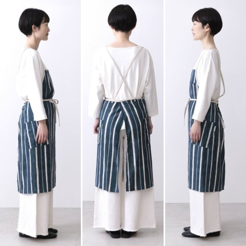 Japanese Apron – Blue Striped Twill