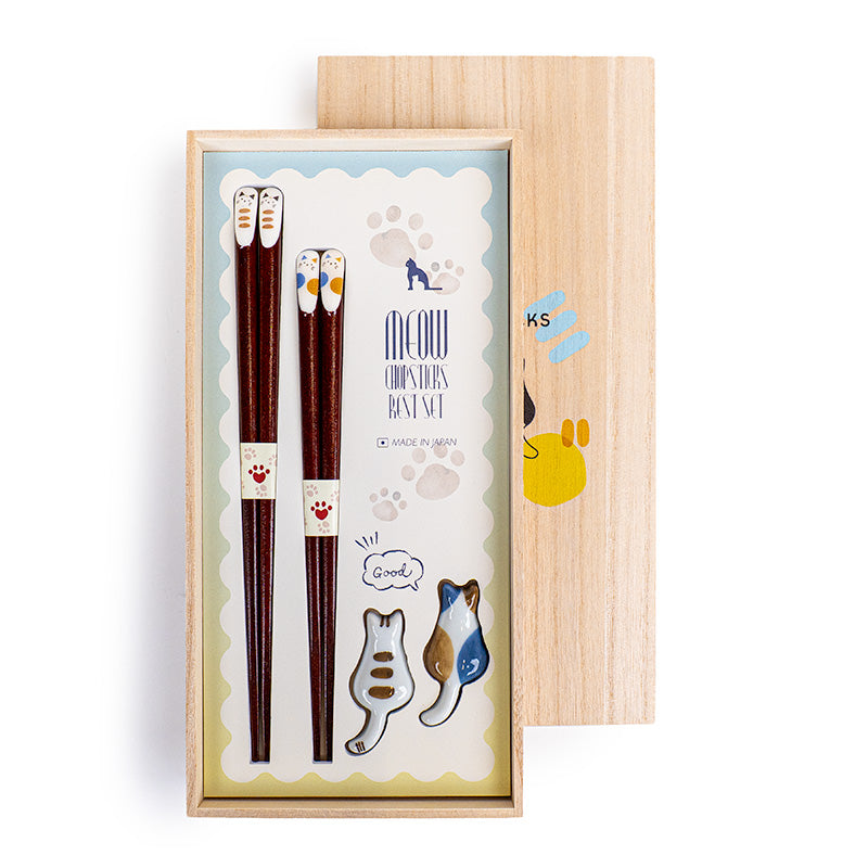 Japanese Chopsticks Gift Set & Cat Chopstick Rest