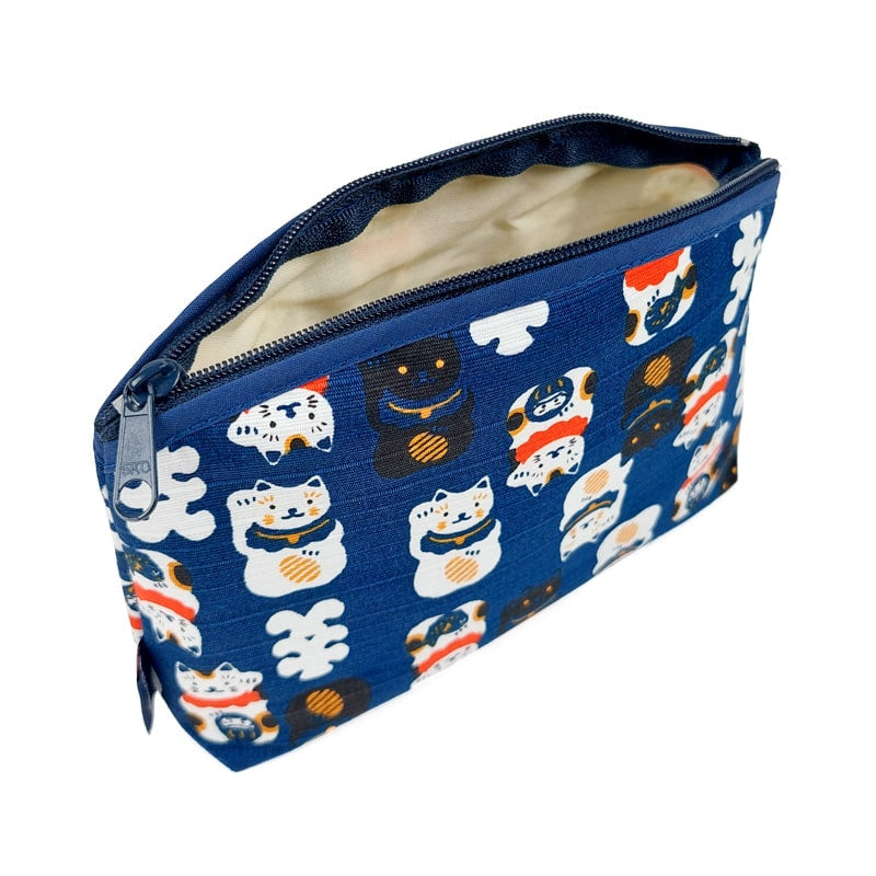 Japanese Clutch Bag - Blue Maneki Neko