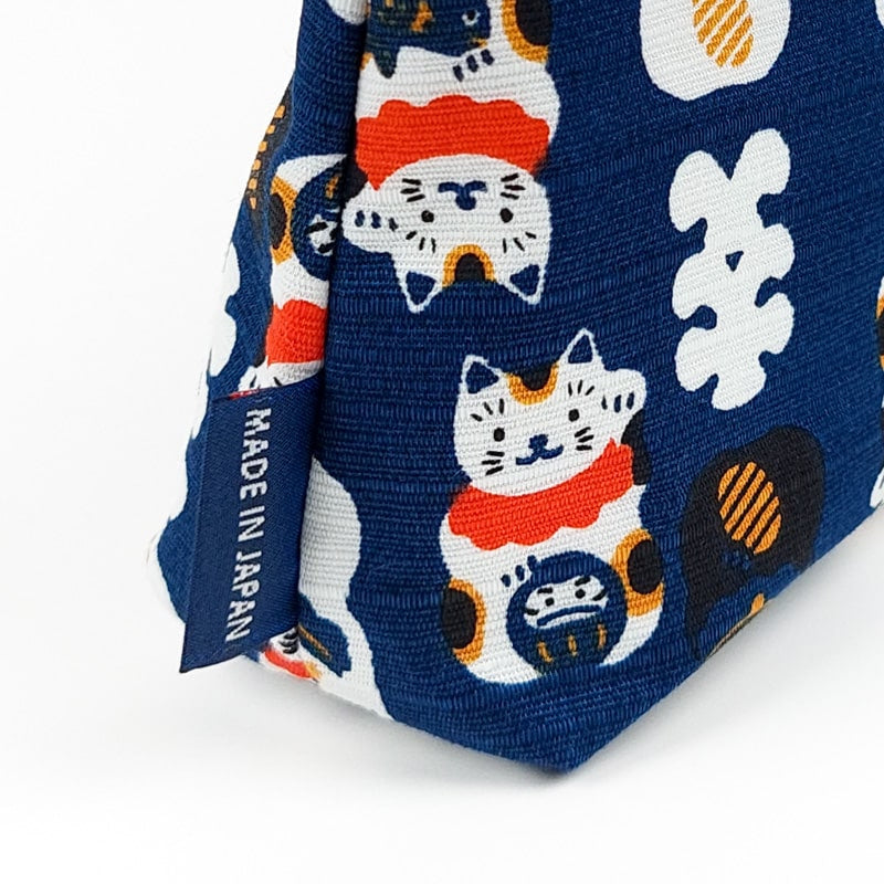 Japanese Clutch Bag - Blue Maneki Neko