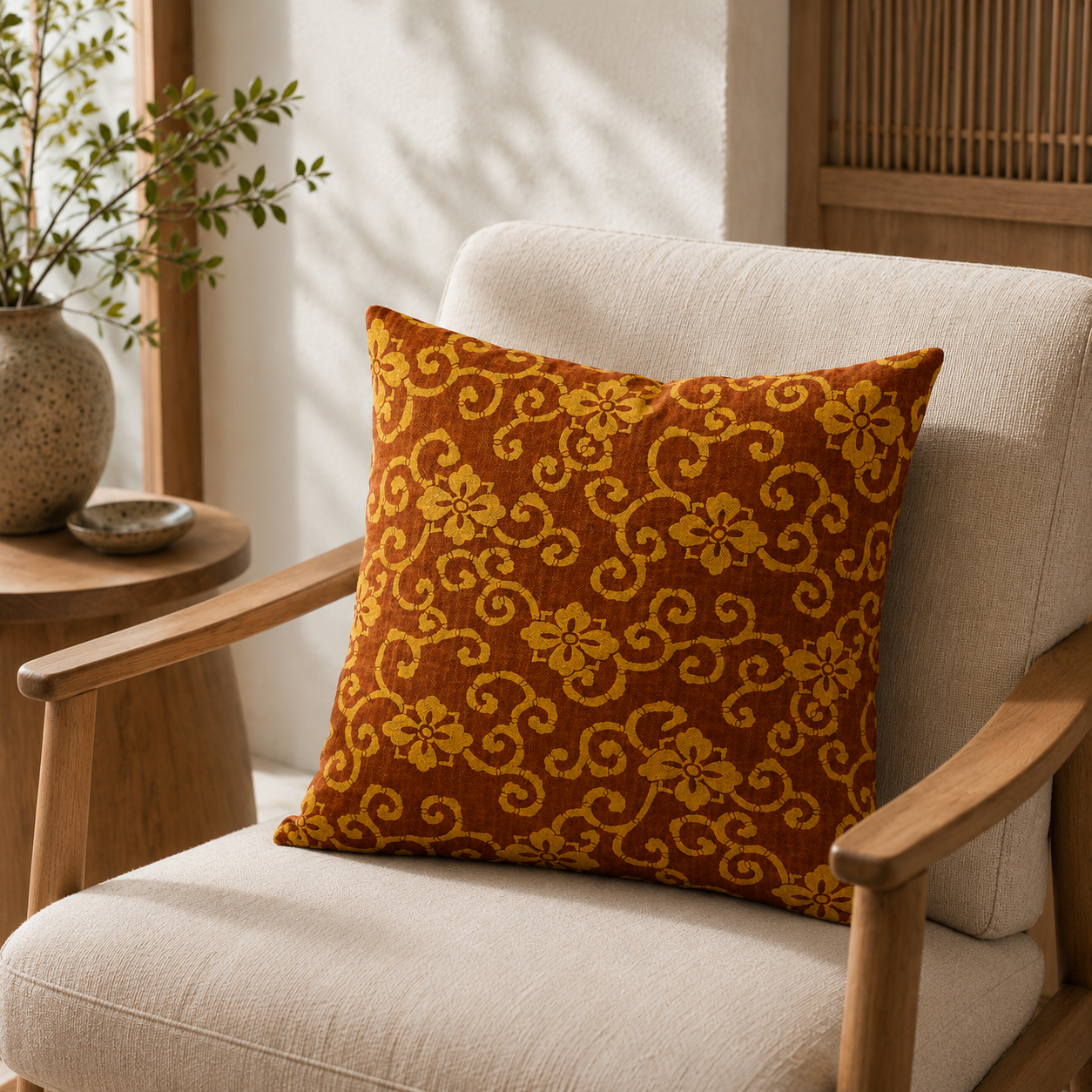 Japanese Cushion Cover - Hanabishi Karakusa 18x18