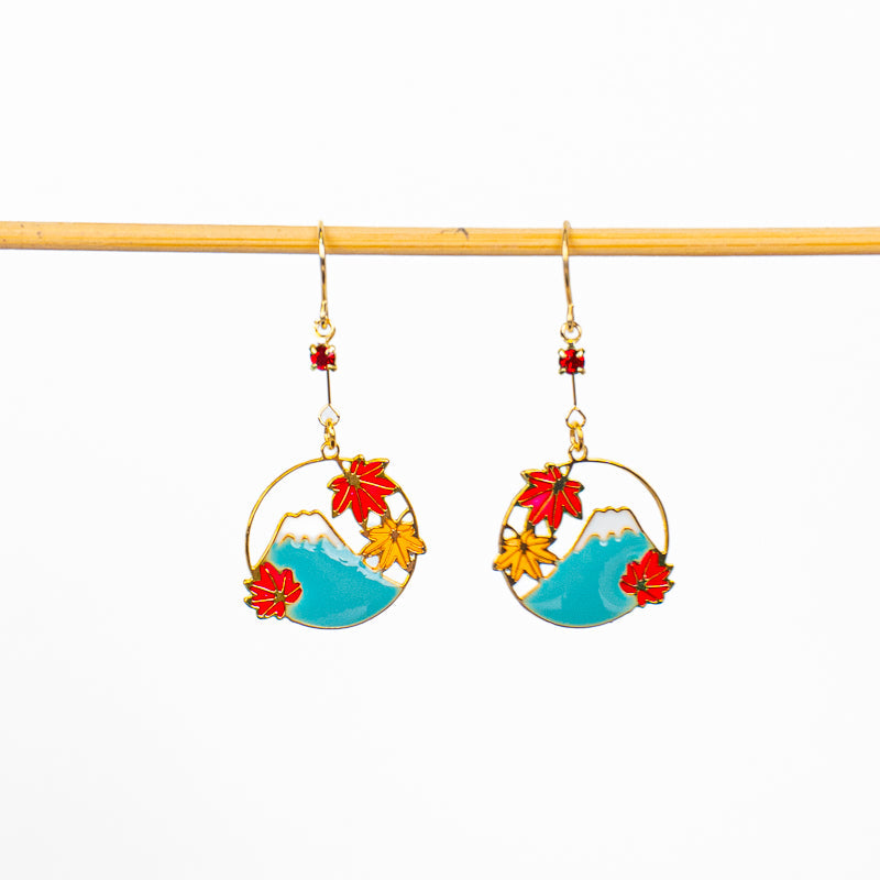 Japanese Earrings – Openwork Mount Fuji & Momiji Charm