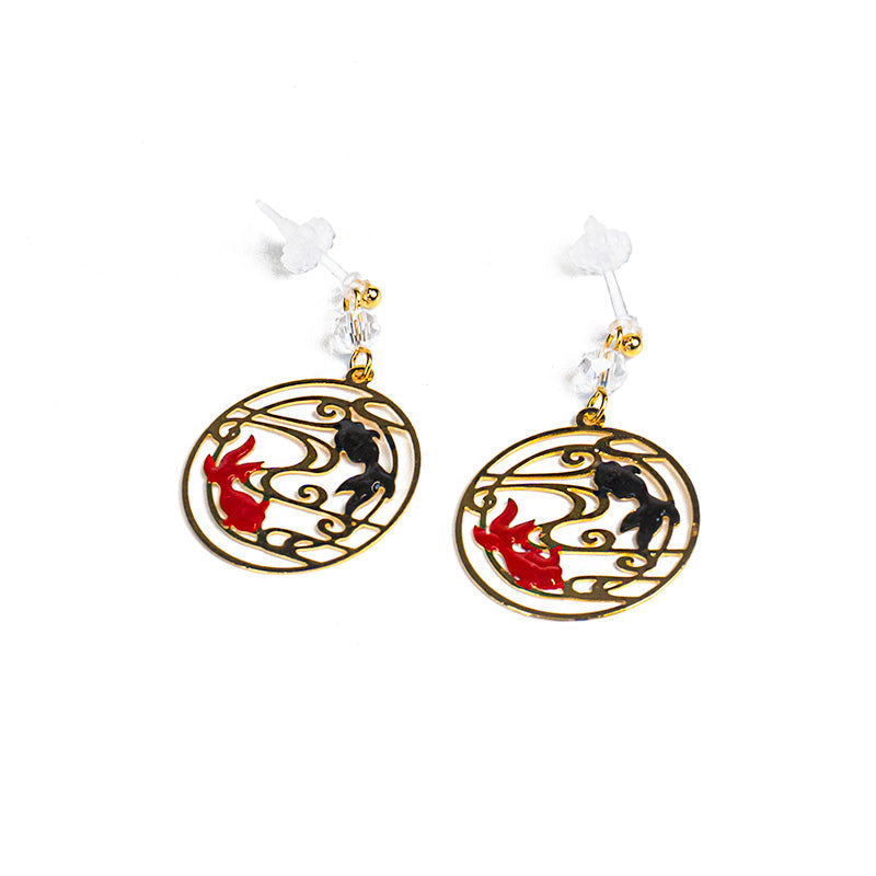 Japanese Earrings - Red & Black Fish
