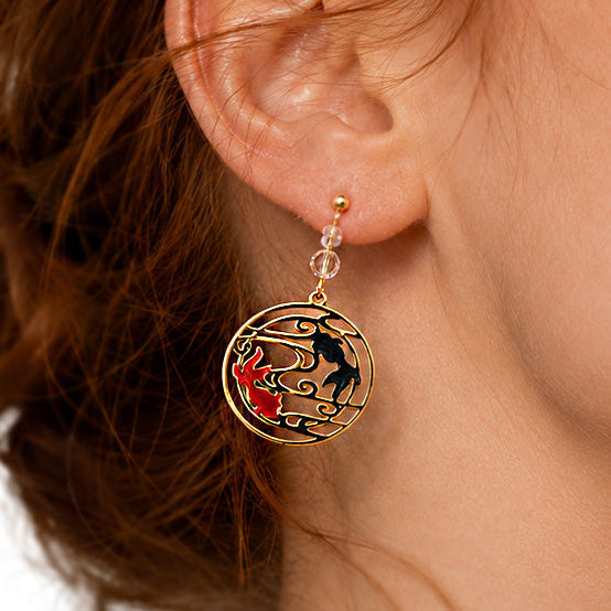 Japanese Earrings - Red & Black Fish