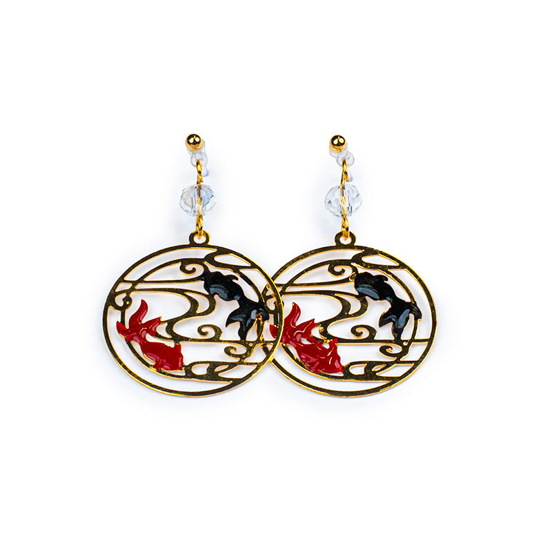 Japanese Earrings - Red & Black Fish