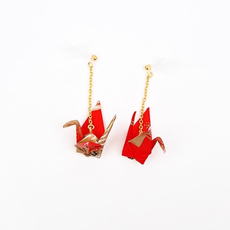 Japanese Earrings – Red Crane Chains