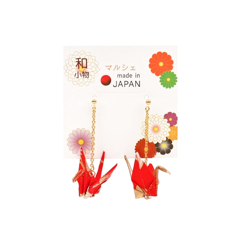 Japanese Earrings – Red Crane Chains