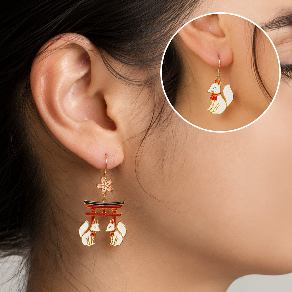 Japanese Earrings – Torii Gate & Guardian Kitsune