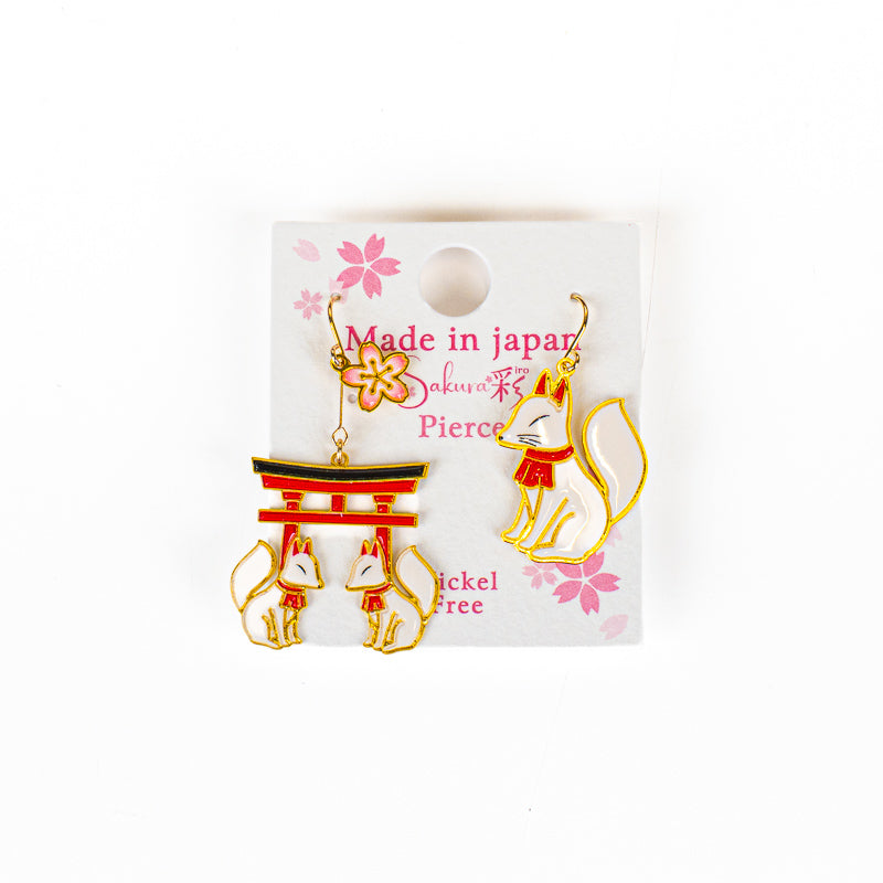 Japanese Earrings – Torii Gate & Guardian Kitsune