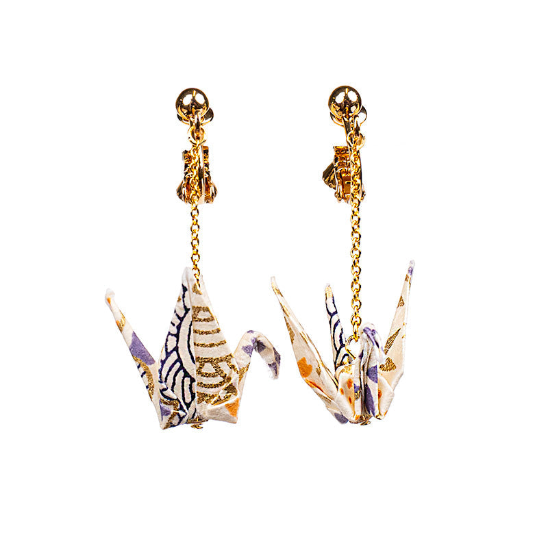 Japanese Earrings – White Crane Chains