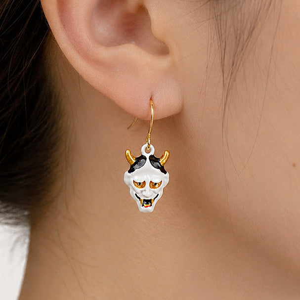 Japanese Earrings - White Hannya Mask