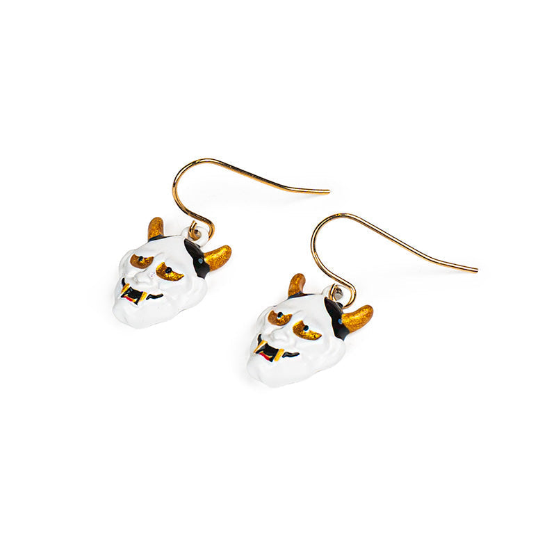 Japanese Earrings - White Hannya Mask