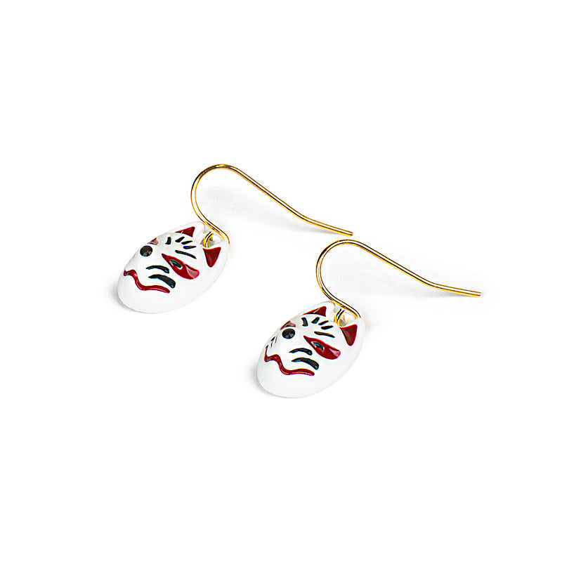 Japanese Earrings - White Kitsune Mask