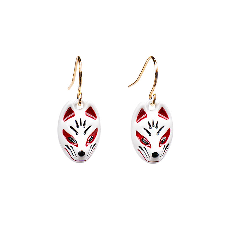 Japanese Earrings - White Kitsune Mask