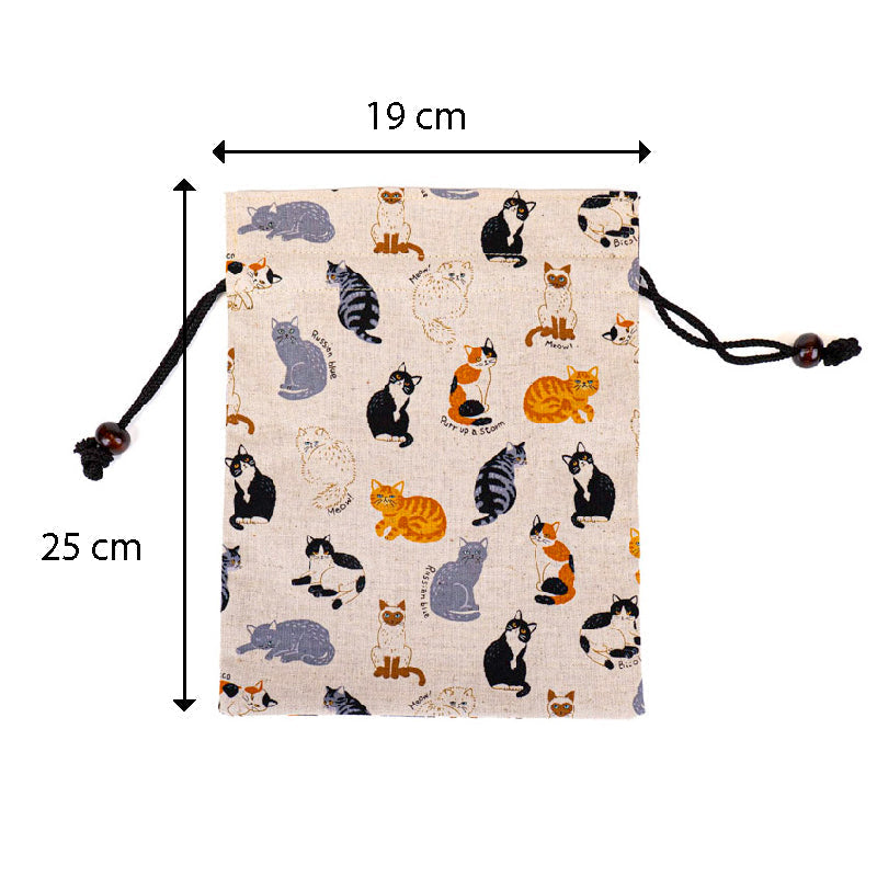 Japanese Fabric Pouch with Cat Pattern