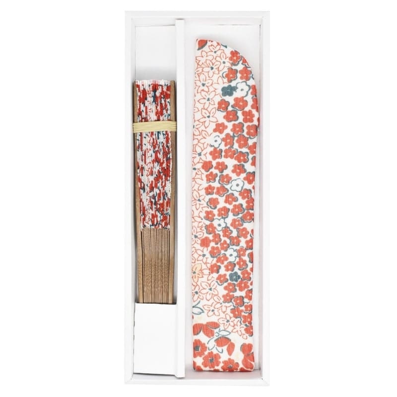Japanese Fan & Pouch – Red Flowers