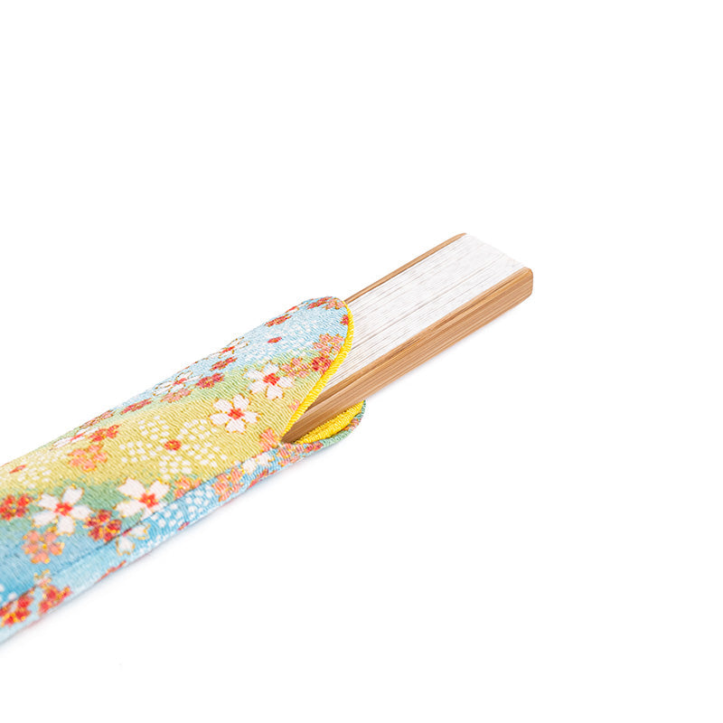 Japanese Fan Pouch - Yuzen Blue-Green Floral Fabric