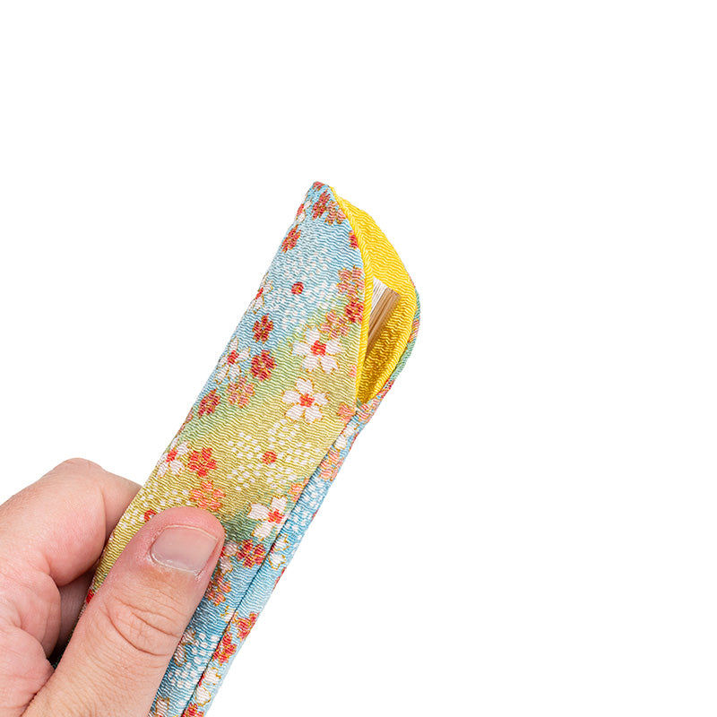 Japanese Fan Pouch - Yuzen Blue-Green Floral Fabric