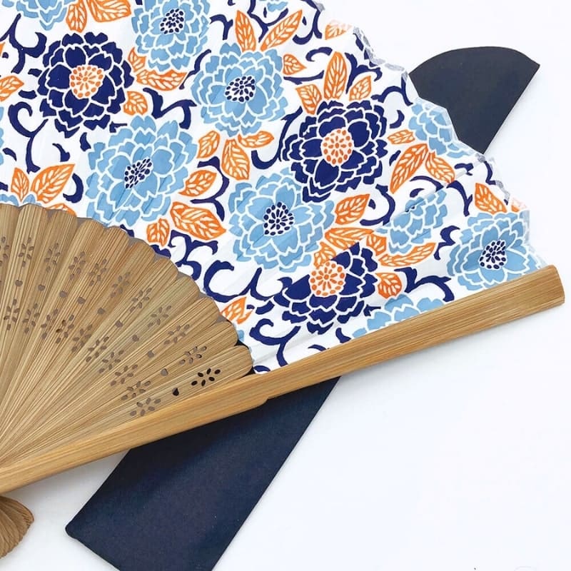 Japanese Fan – Yuzen Botan Blue