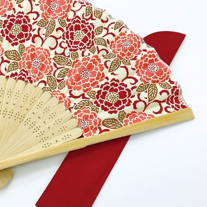 Japanese Fan – Yuzen Botan Orange