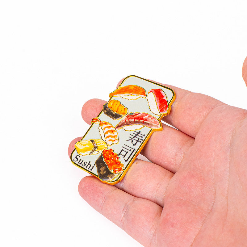 Japanese Gold-Tone Metal Magnet – Sushi Assortment