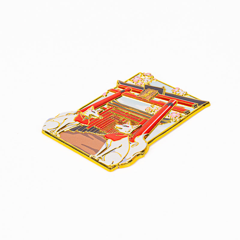 Japanese Gold-Tone Metal Magnet – Torii Gate & Kitsune Foxes