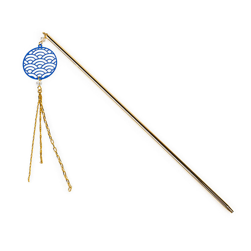Japanese Kanzashi - Blue Seigaiha Pattern