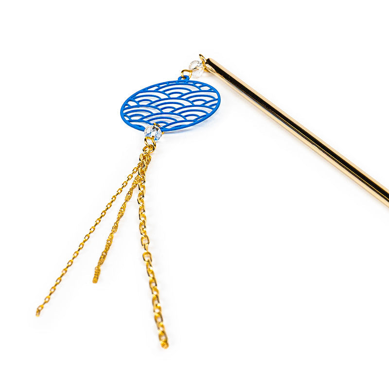 Japanese Kanzashi - Blue Seigaiha Pattern