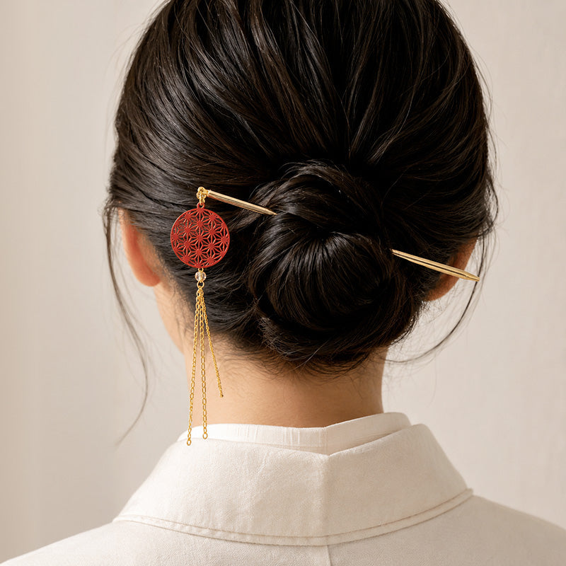 Japanese Kanzashi - Red Asanoha Pattern