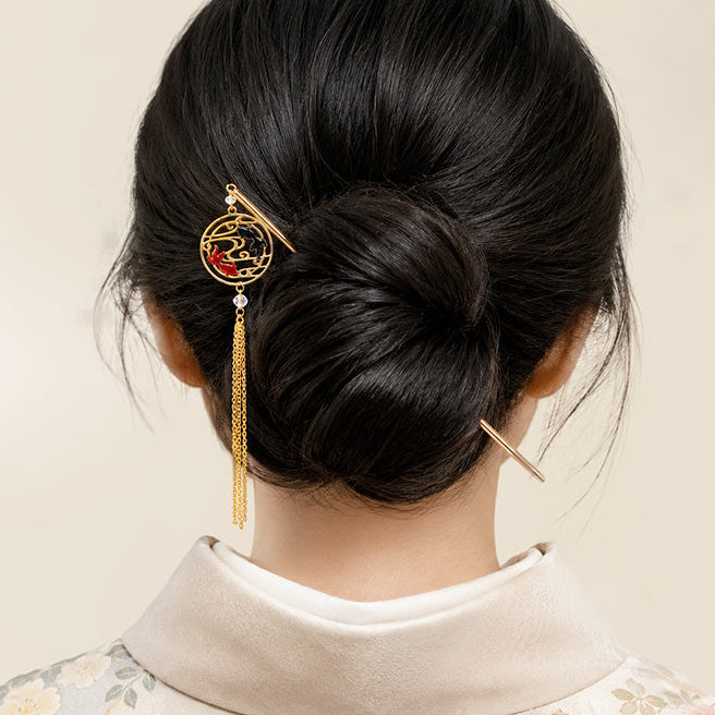 Japanese Kanzashi - Red & Black Fish
