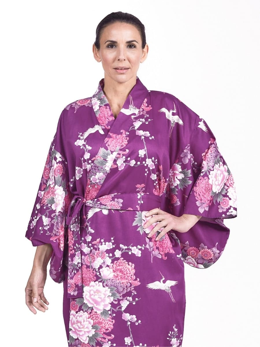 Japanese Kimono Women - Purple Peony & Crane One size
