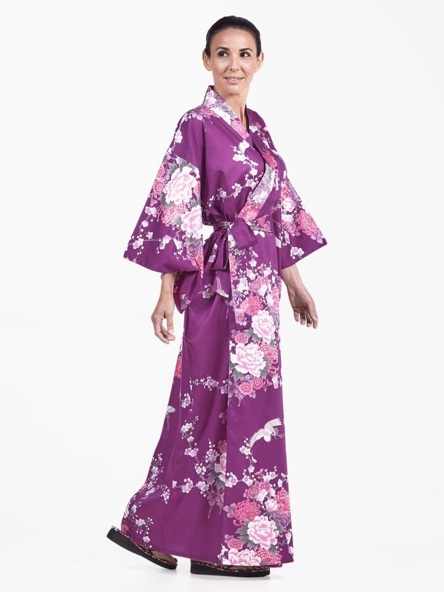 Japanese Kimono Women - Purple Peony & Crane One size