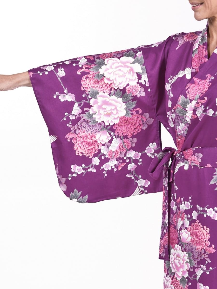 Japanese Kimono Women - Purple Peony & Crane One size