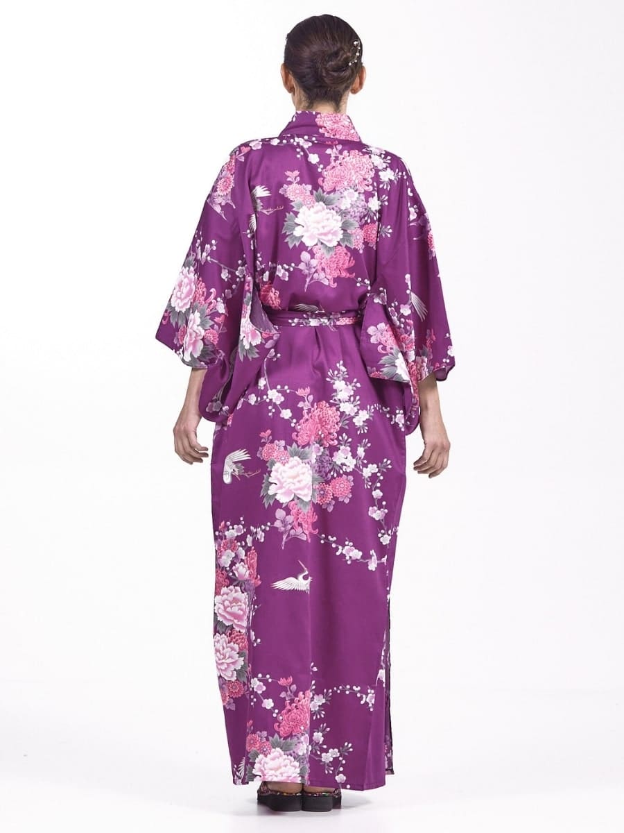 Japanese Kimono Women - Purple Peony & Crane One size
