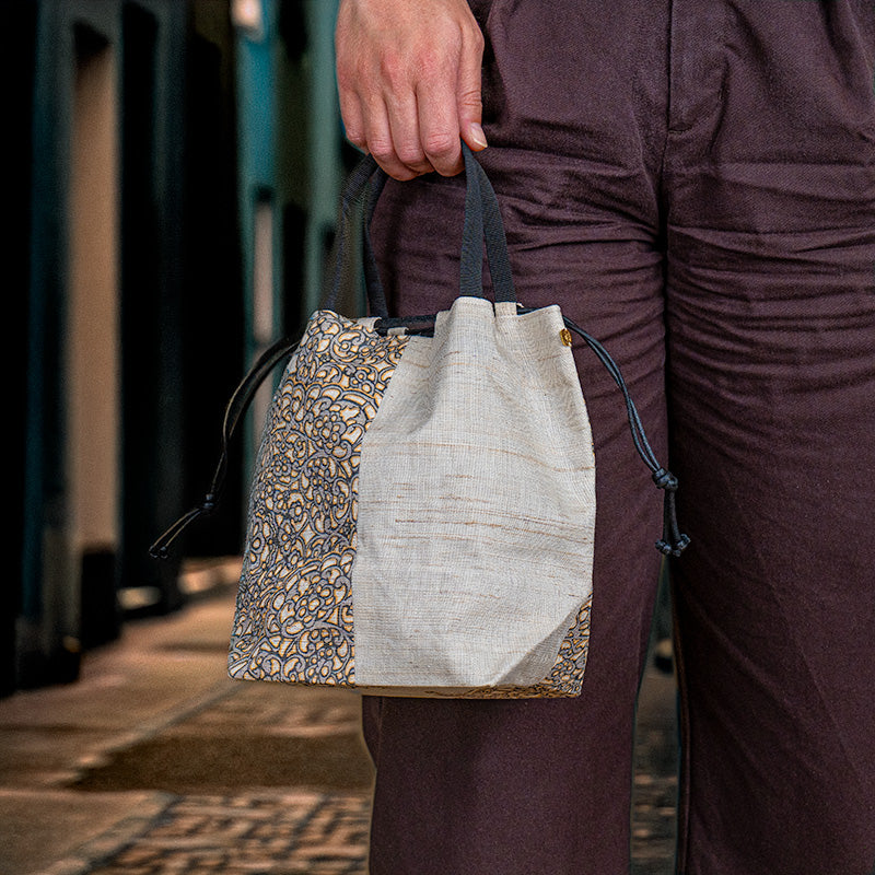 Japanese Kinchaku Bag Handwoven Linen Hōsōge