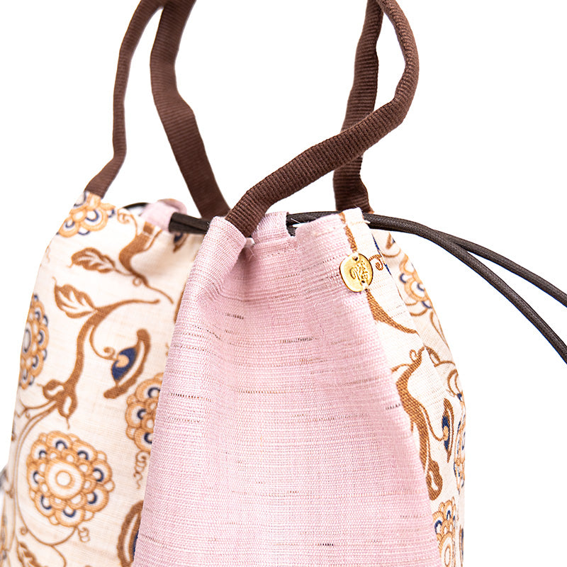 Japanese Kinchaku Bag Handwoven Linen Karakusa