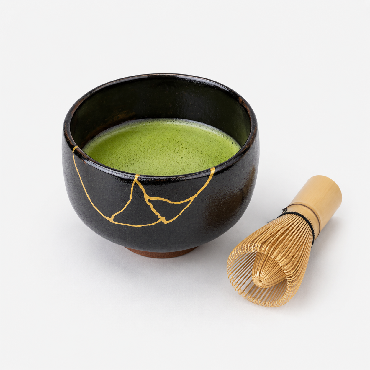 Japanese Matcha Bowl – Black Kintsugi